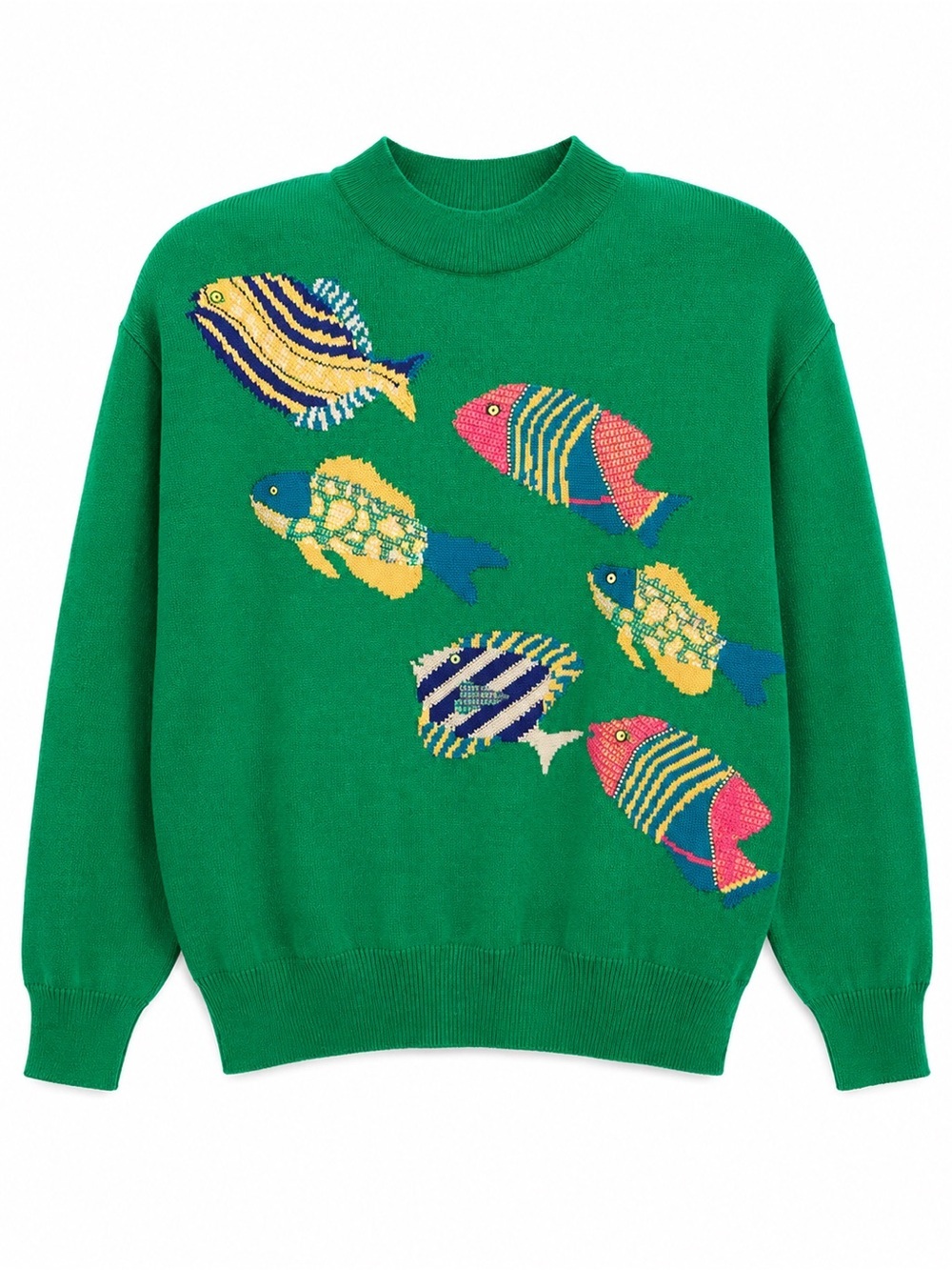 Vintage 80’s St John Fish Sweater Womens Size 3 Green Tropical Knit USA - Picture 2 of 11